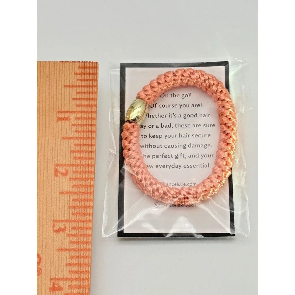 L Erickson Grab & Go Pony Hair Tie Elastic Peach Gold Brand New